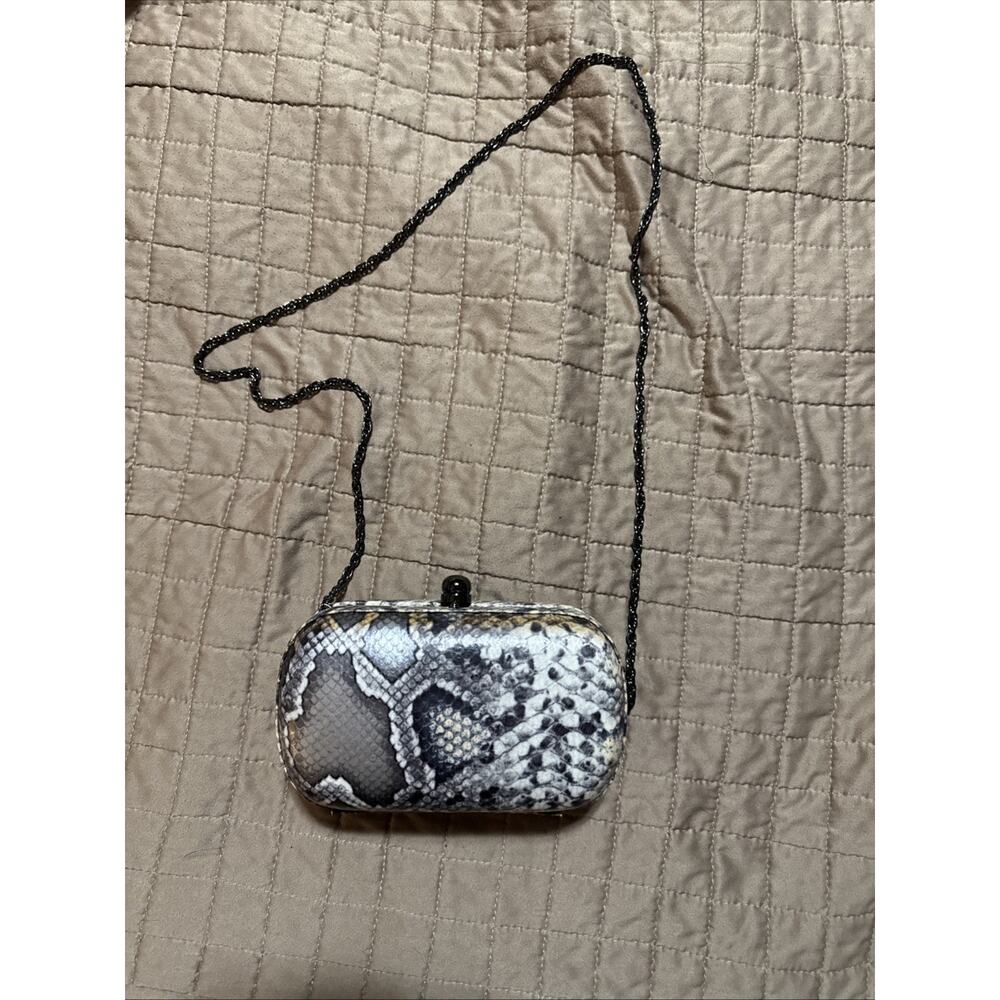 SONDRA ROBERTS python snake women's box clutch shoulder bag-GRAY